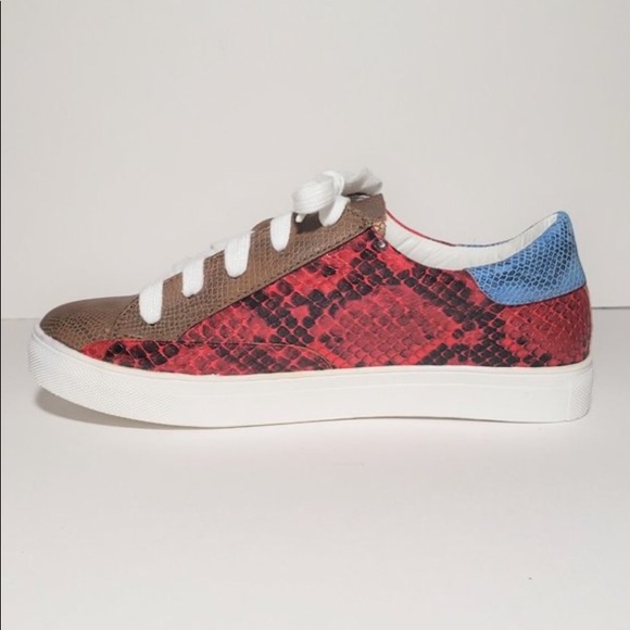 Red Snake Skin Texture Lace Up Sneakers Size 10 - Picture 6 of 6